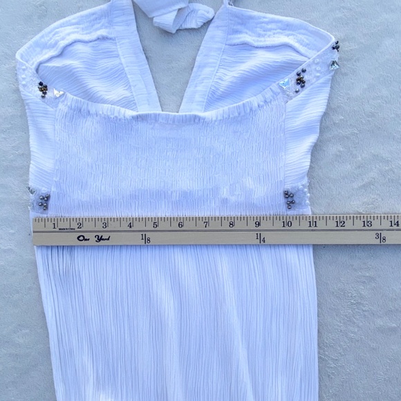 INDO MARIO Plunge Elegant White Maxi Dress w/ Graceful Flow Sz Small - Picture 9 of 11